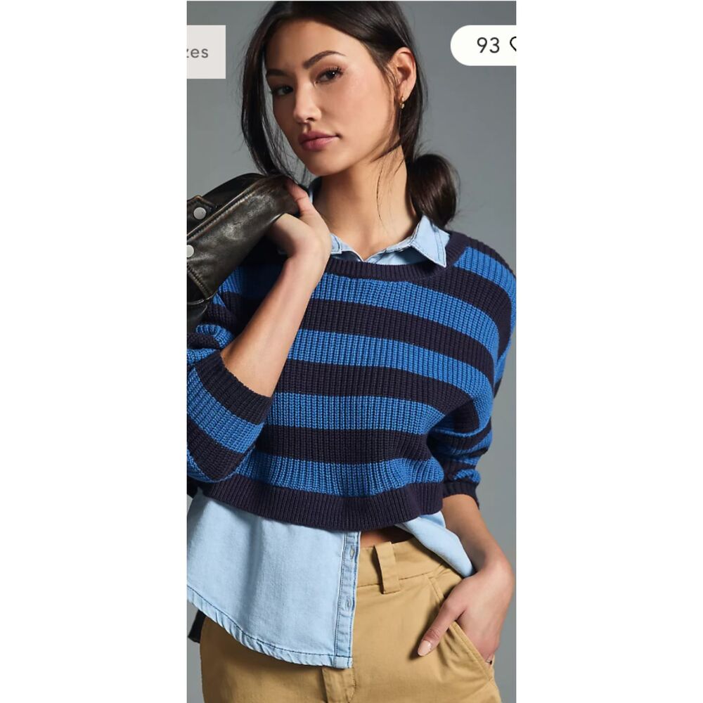 Anthropologie Pilcro Layered Twofer Sweater | Striped Denim | Size XXS